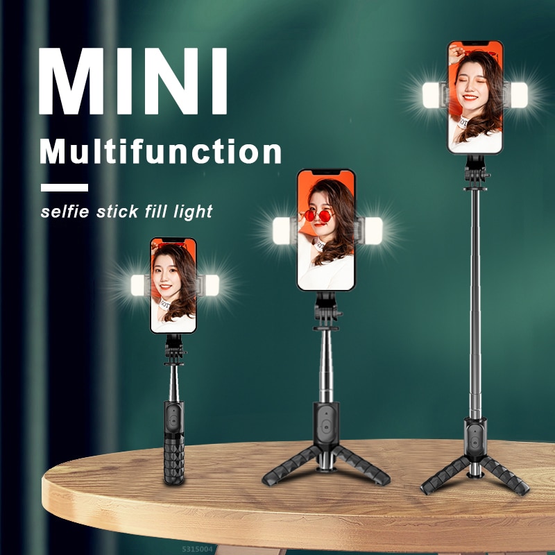 FANGTUOSI 152mm Mini Wireless bluetooth selfie stick Foldable mini tripod With Fill Light 360° Rotation Phone Stand Holder