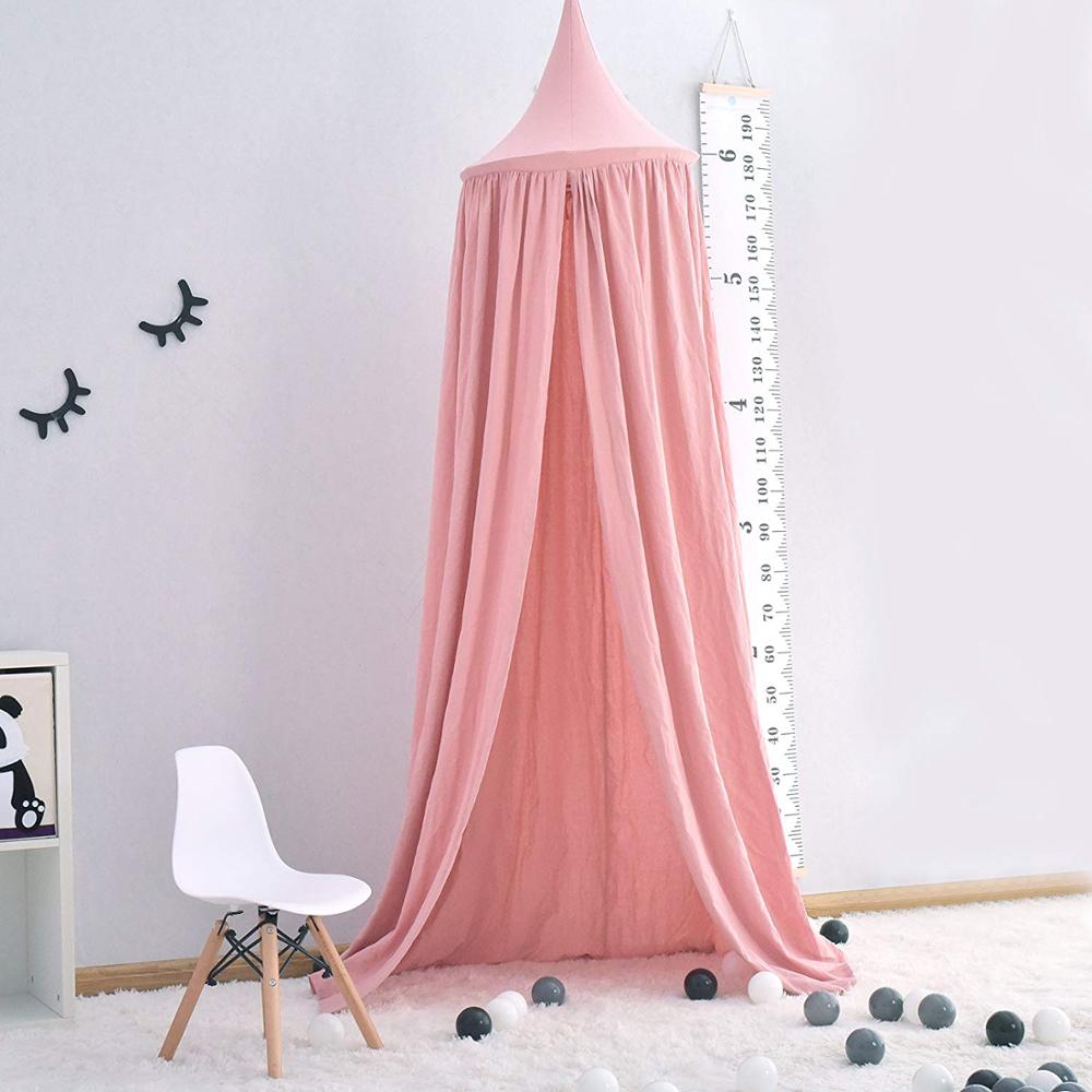 Dusty Roze Prinses Meisjes Mousseline Katoen Bed Cot Crib Spelen Luifel Opknoping Tent Dome Baldachin