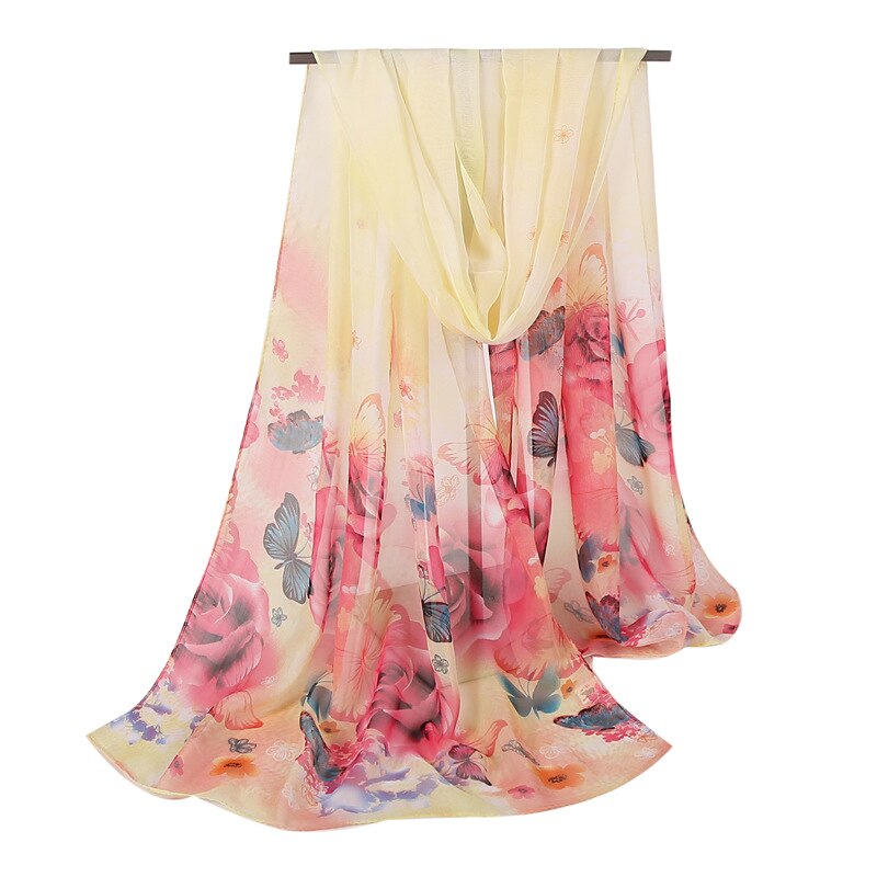 Sjaal voor dames stijl vlinder voile zachte lange zijden sjaal bedrukte wikkelsjaal stola sjaals chiffon sjaal