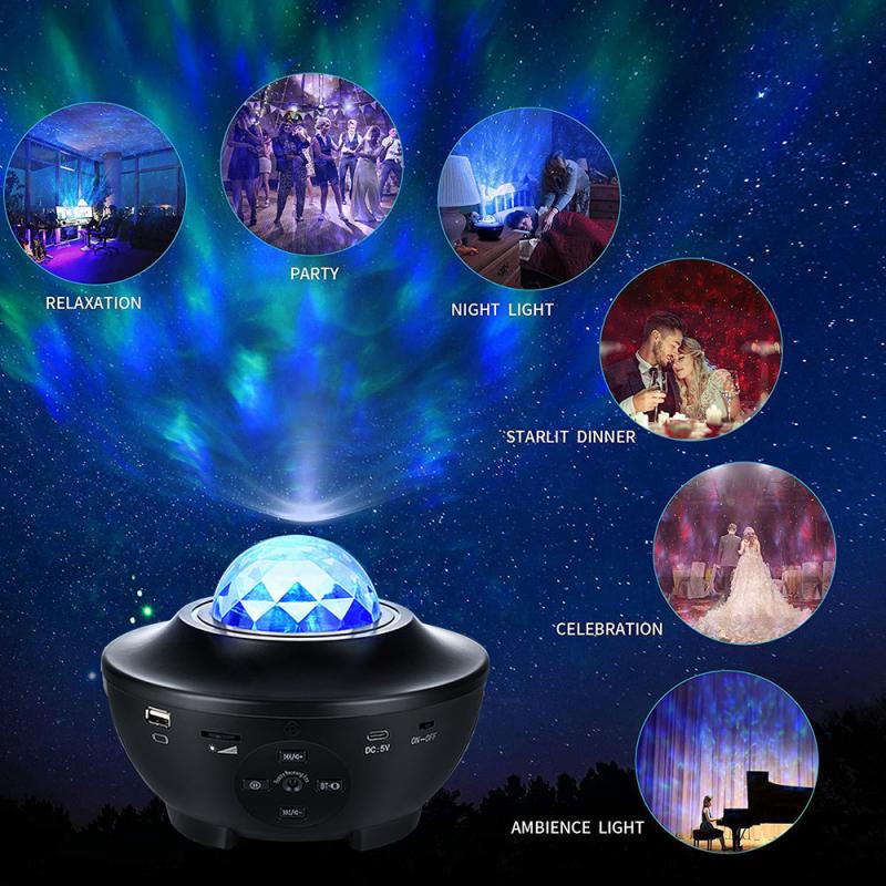 Led Star Projector Nachtlampje Muziek Sterrenhemel Sfeer Lamp Usb Zwarte Kom-Vormige Projectie Lamp Aankomst
