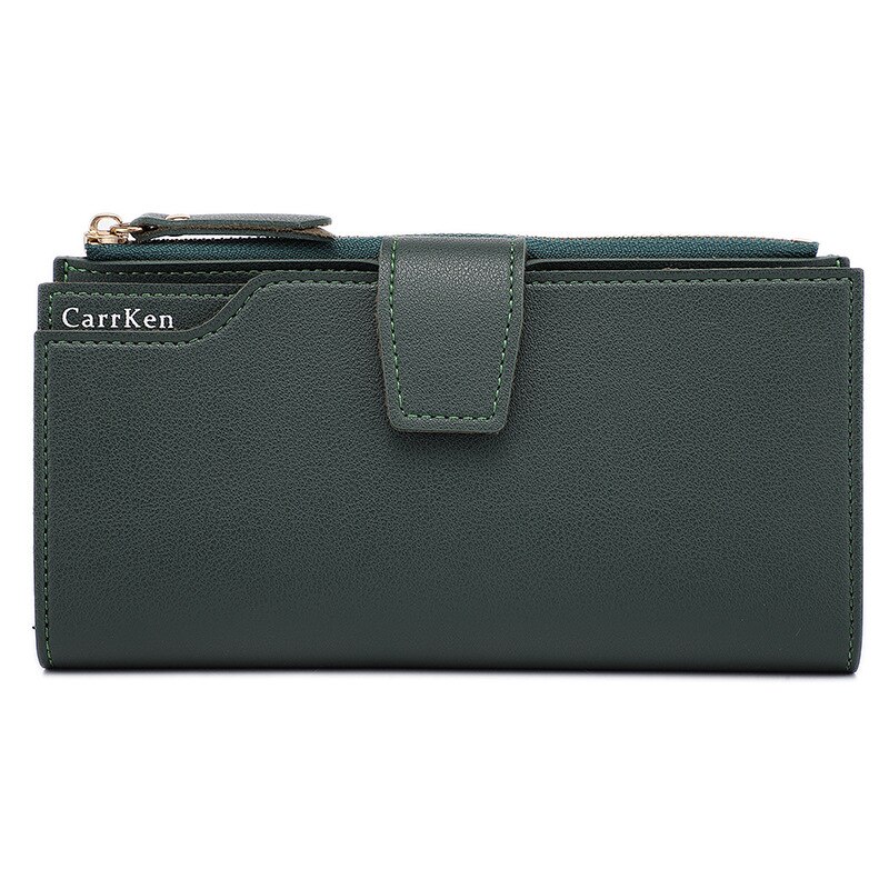 nouvelle femmes portefeuille doux en cuir PU fermeture éclair portefeuille longue femmes pochette portefeuille femme concepteur carte porte-monnaie noir: Green