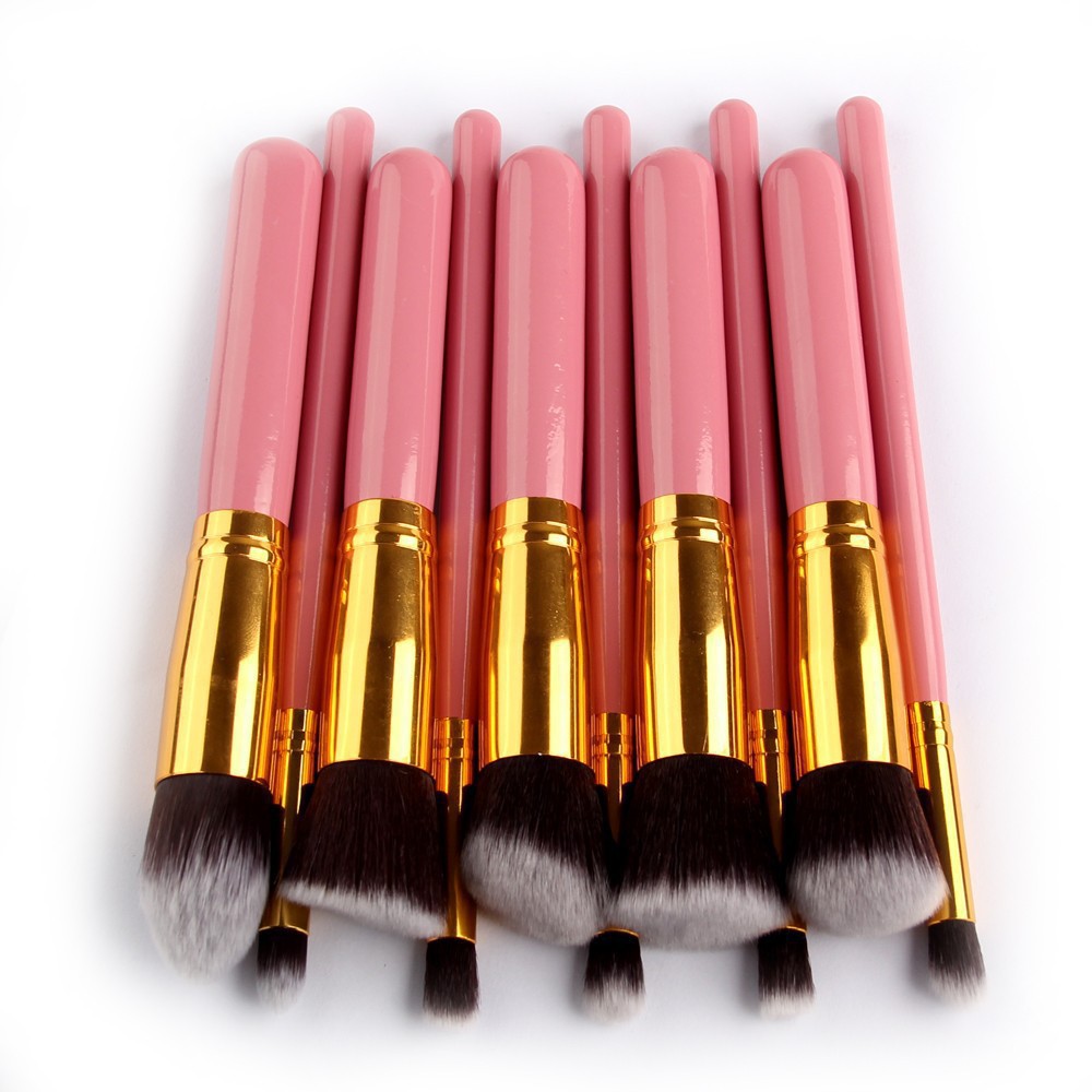 10Pcs Draagbare Mode Multifunctionele Zachte Make-Up Borstel Set 3Cm/1.2Inch Houten Make-Up Tool Brochas maquillaje: PinkGold