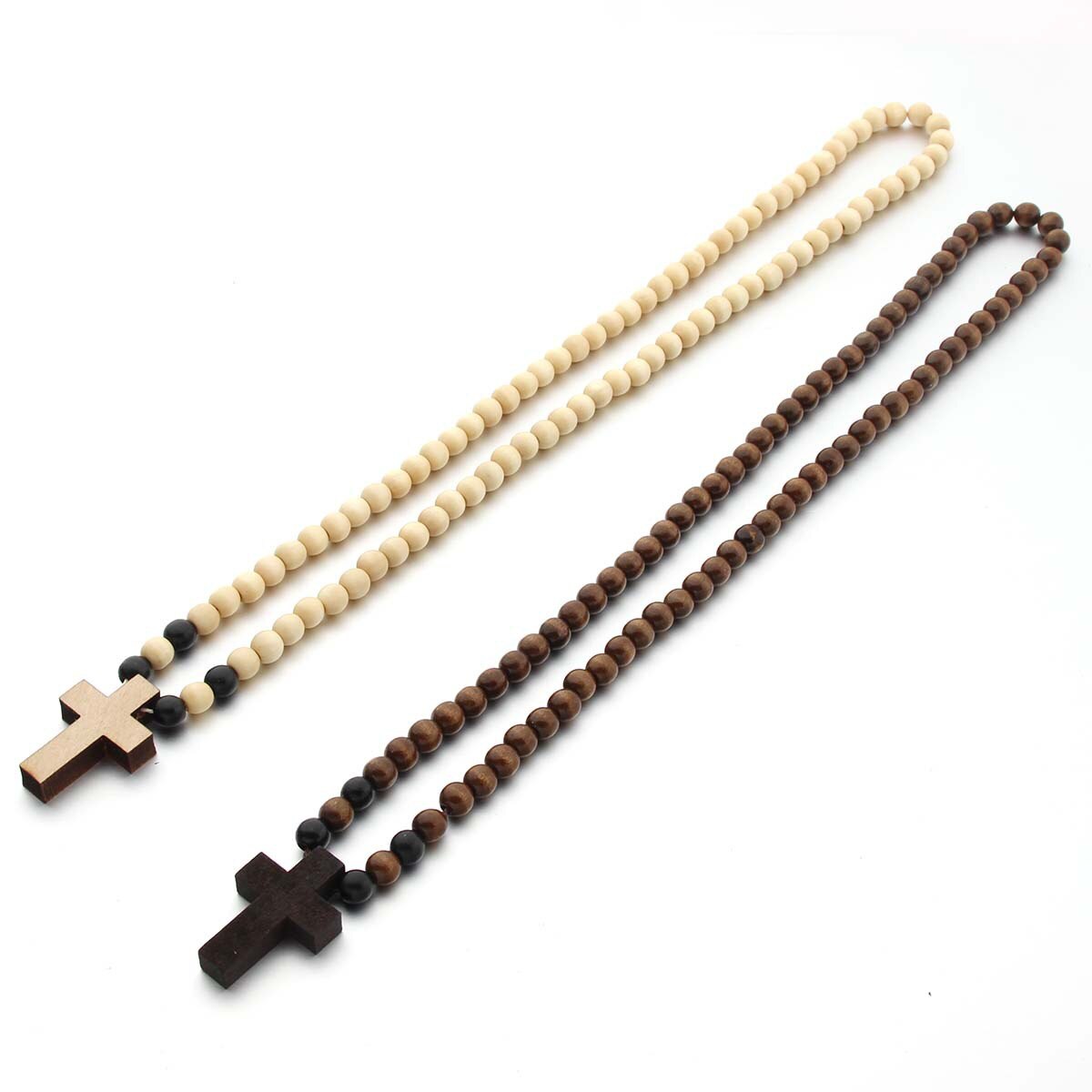 Retro træ brun kort kors vedhæng træ perler halskæder til mænd kvinde rosenkrans træ perle betaler religiøse smykker