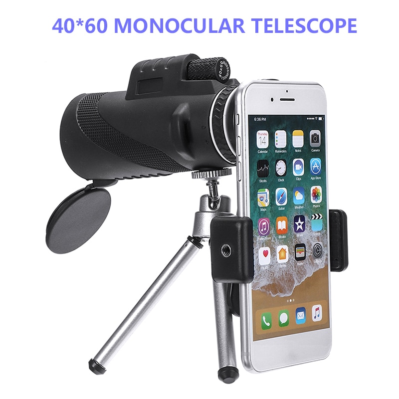 40x60 HD Zoom Night Mobile Phone Monocular Telescope with Mini Tripod Eyepiece Handheld Objective Lens with Phone Clip