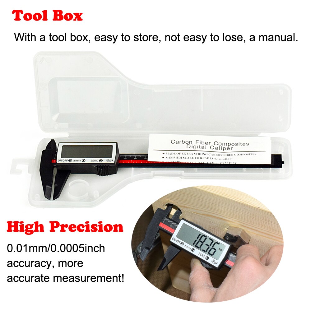 NEWACALOX Digital Caliper 6 Inch Carbon Fiber Calipers Measuring Tool Inch/Metric Conversion for Accuracy Measuremet