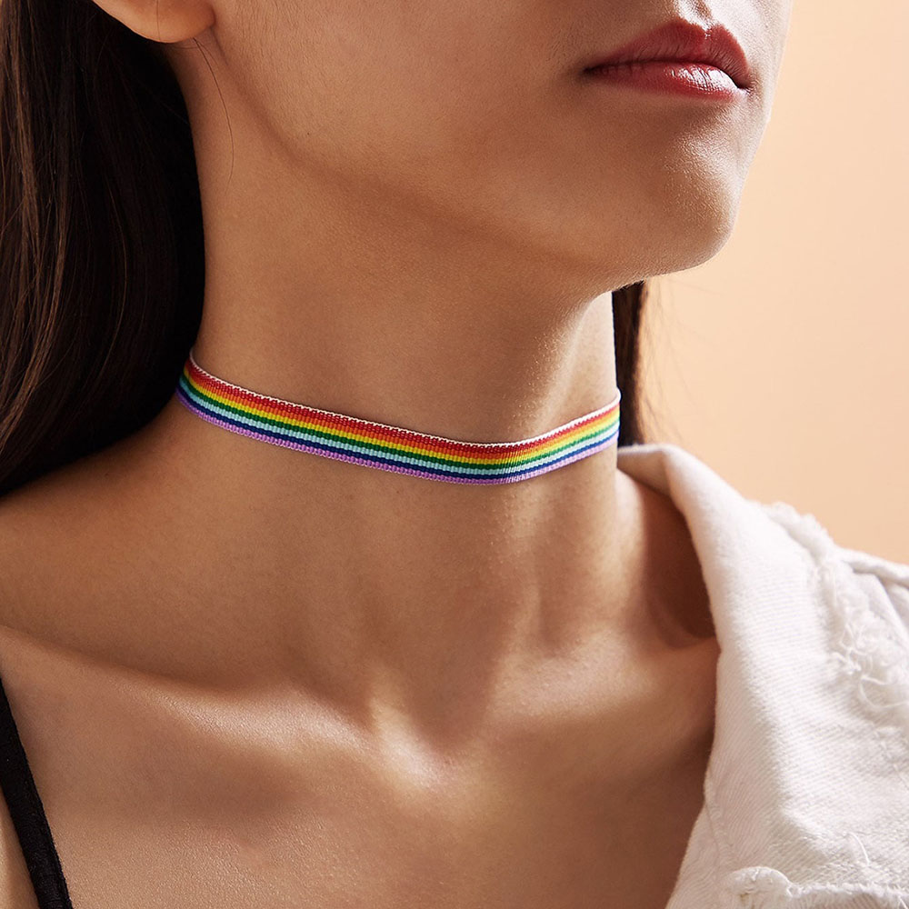 Yobest Men Women Gay Pride Rainbow Choker Necklace Gay And Pride Lace Chocker Color Ribbon Collar Punk Jewelry Party: N00309