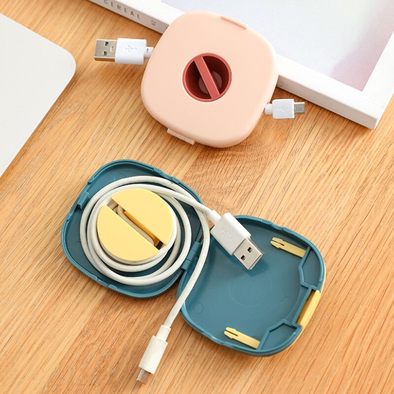Portable Rotatable Cable Winder Data Cable Storage Box Multi-purpose with Mobile Phone Holder Earphone Cable Cable Organizer