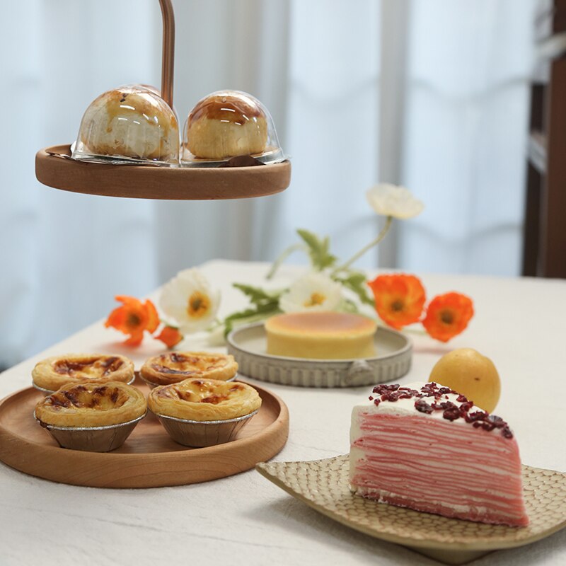 Japan Style Dessert Table Shelf Household Dining Handicraft Wooden Two Layer Rack Cherry Wood
