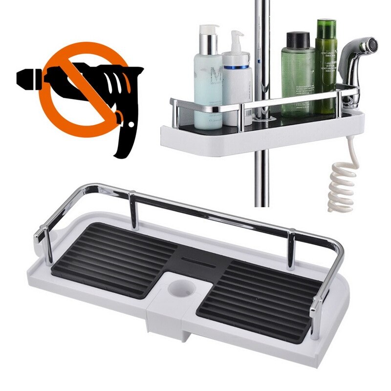 Adjustable Bathroom Pole Caddy Shower Shelf Organizer Shower Storage Rack Table Home Shower Head Soap Shampoo Bathroom Storage