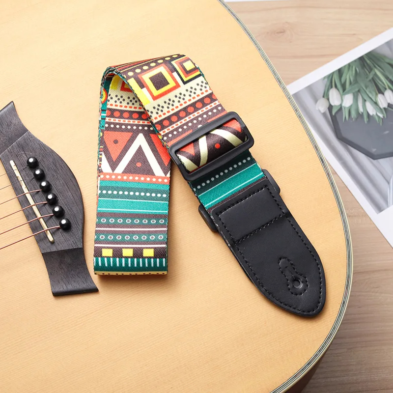 Correa de guitarra de estilo étnico Retro, correa de cuero ajustable para guitarra folclórica, guitarra eléctrica, bajo, ukelele, accesorios para guitarra