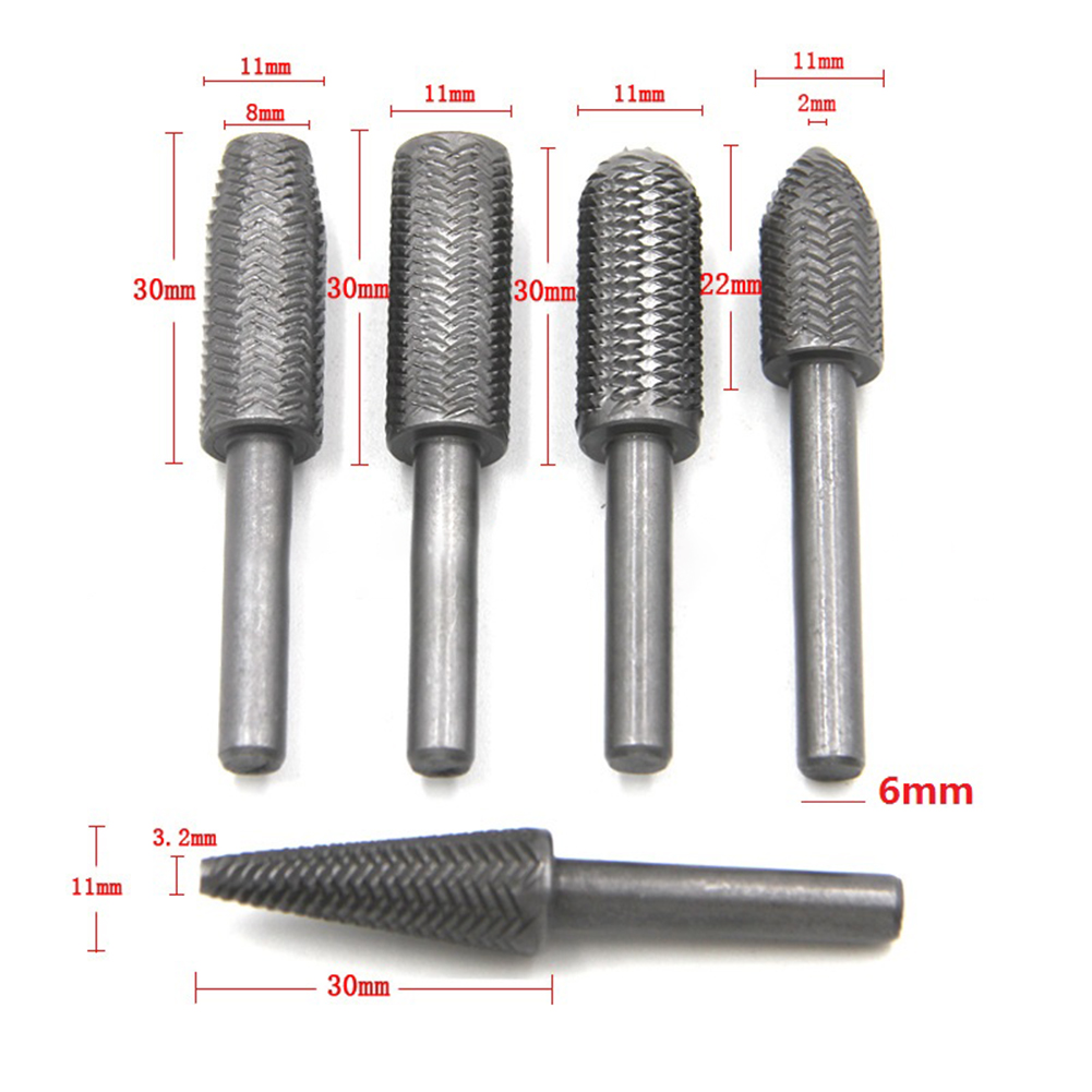 5pcs Woodworking Steel Rotary Rasp File Drill Bit Shank Rotor Files Rasp Burrs Wood Bit Grinding Power Carving Hand Carving Tool