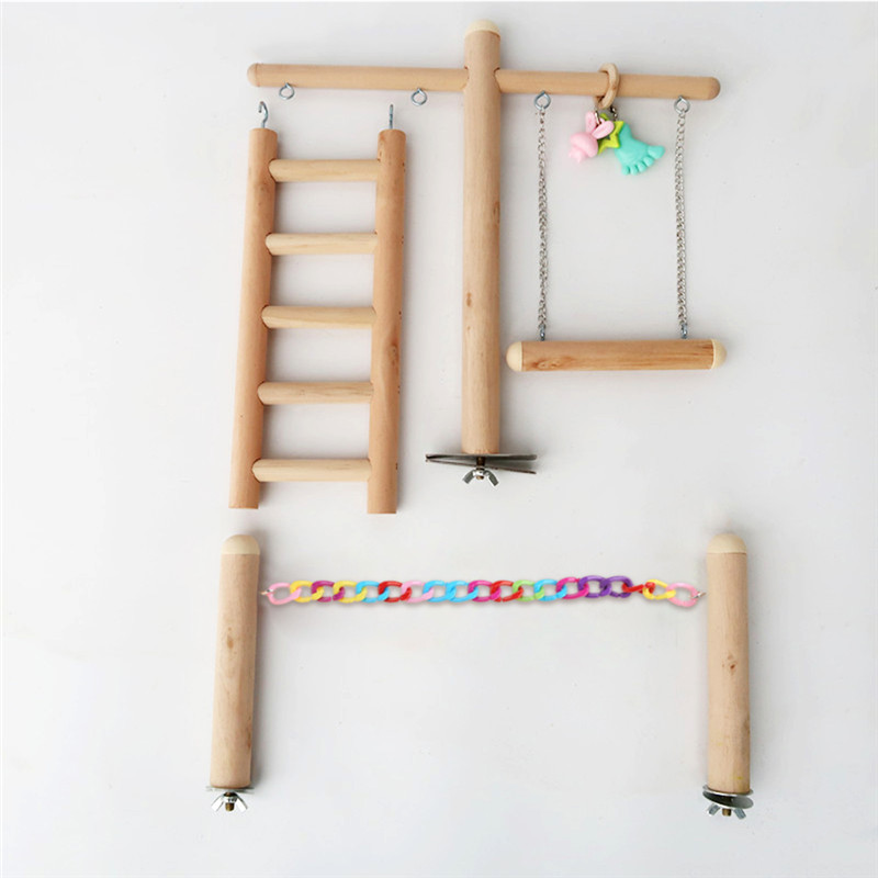 Bird Cage Stand Play Gym Wood Perch Playground Toy Parrot Climbing Ladder Chewing Chain Swing Toys Lovebird Bird Supplies C42