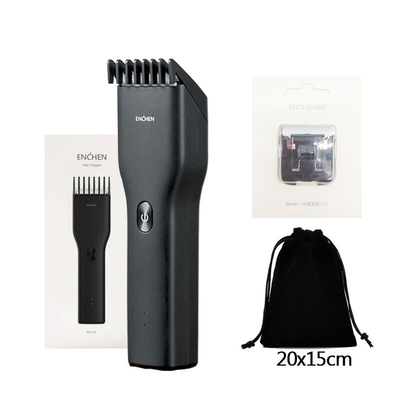 ENCHEN Boost Electric Hair Clippers Trimmers Men Cordless Rechargeable Ceramic Blade Barber Hair Cutter Machine: Black Set2
