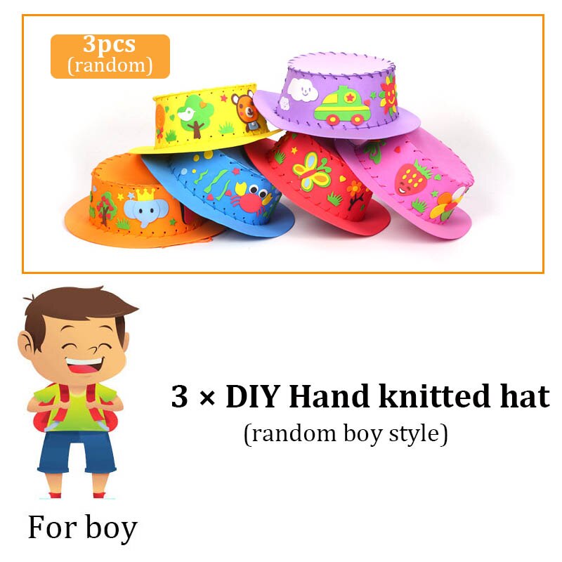 3 pièces EVA mousse papier tissage chapeau fleurs étoiles modèles maternelle Art enfants bricolage artisanat jouets décorations de fête ZXH: boy 3hat random