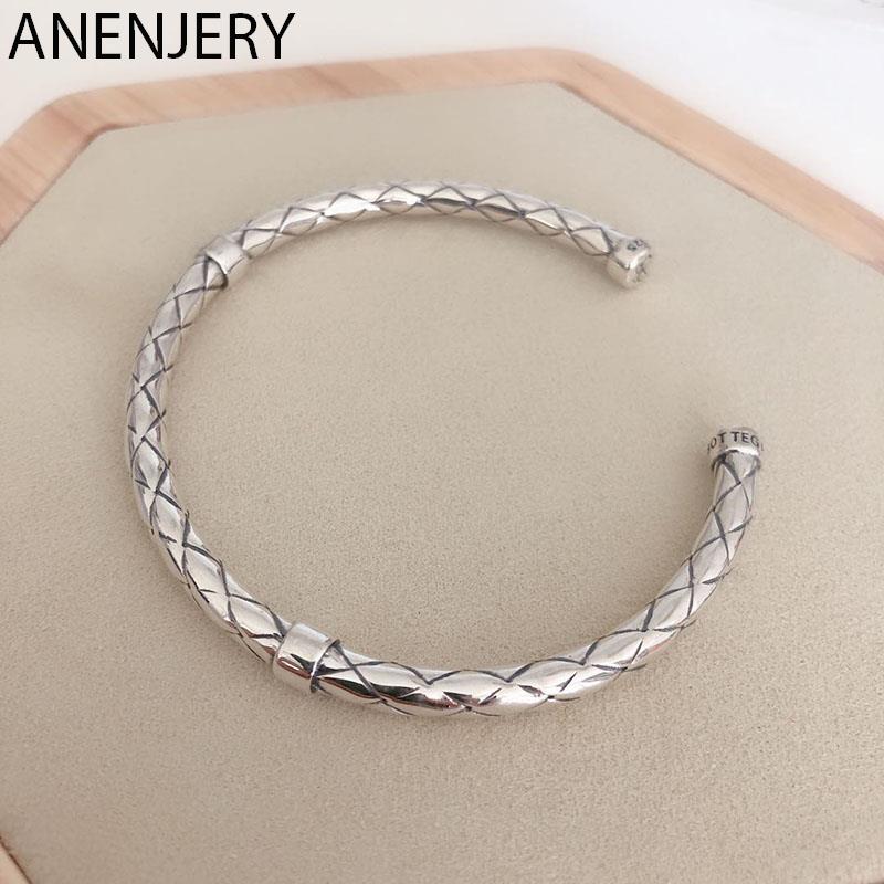 ANENJERY Silver Color Rhombus Open Bangles for Women Men Geometric Cuff Bangles Jewelry S-B484