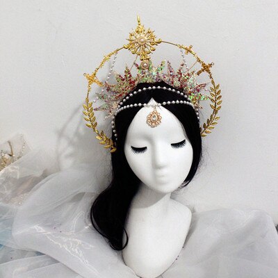 Diadema de oro Halo de la Virgen María, Tiaras, tocado Lolita, Material de Aro para el cabello, accesorios para el cabello de diosa: 8