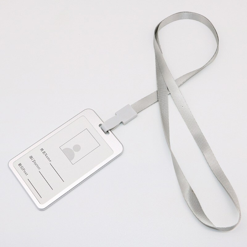 2 Colors Name Credit Card Holders Women Men Aluminum Alloy Bank Card Neck Strap Card Bus ID Holders Identity Badge With Lanyard: grey