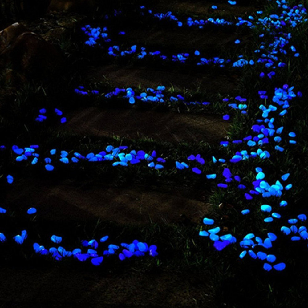 150 Uds. Brillan en la oscuridad piedra de guijarros jardín Casa Pasarela acuario pecera piedra luminiscente jardín azul piedra decorativa A30513