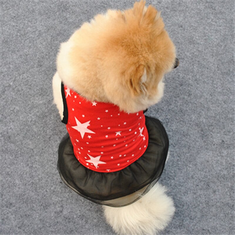 Sød stjerne print dobbeltlag blonde hundekjole rødt tøj til lille hund sommer hundeknudepynt kjole hvalp kostume kæledyrstøj