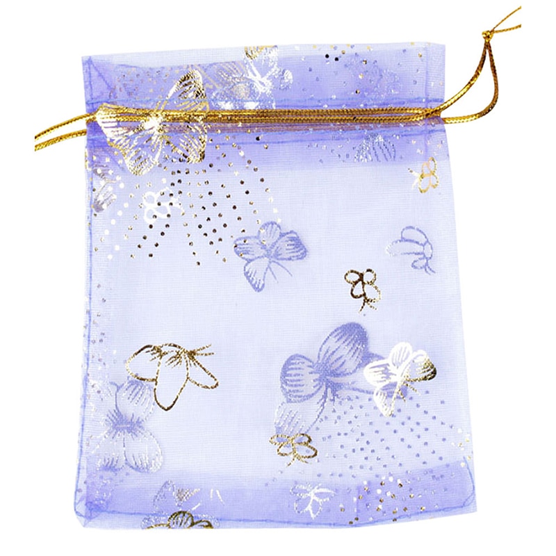 100 pz/lotto 10x12cm Viola Farfalla Caramella di Cerimonia Nuziale Borse Gioielli Imballaggio Drawable Sacchetti Organza Sacchetti Del Regalo Del Partito Borse multiuso