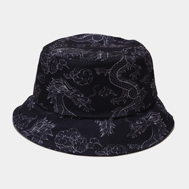 Kinesisk drage spand hat sky chapeau fiskeri trykt brand hat bob kasketter kvinder mænd panama hat sommer sol kasket: Kinesisk drage