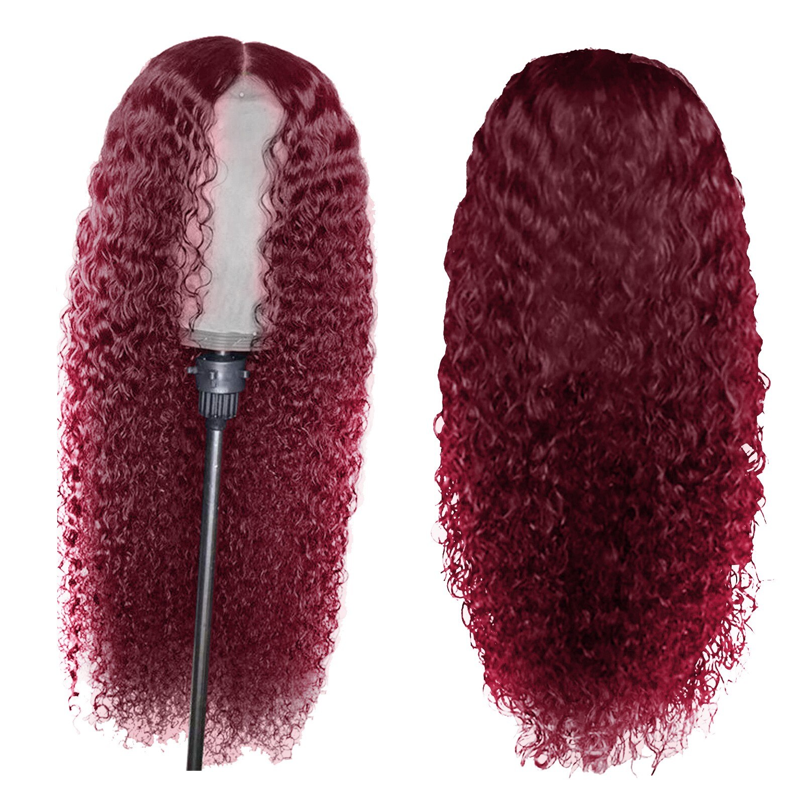 Peluca de pelo rizado negro para mujer, largo sintético Afro, División Midd, fibra resistente al calor, Media peluca atada a mano # g30: Red
