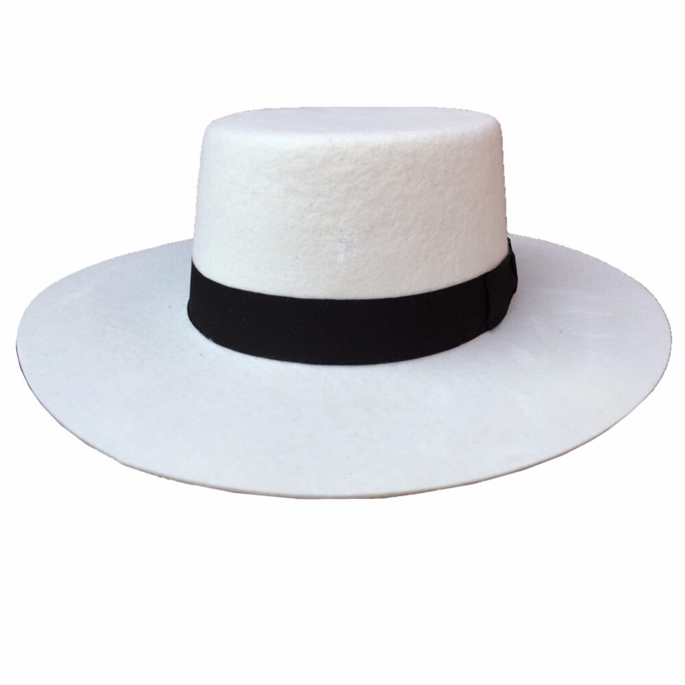 Wit Panama Wol Schipper Porkpie Platte Top Kroon Fedora Hoed Voor Vrouwen