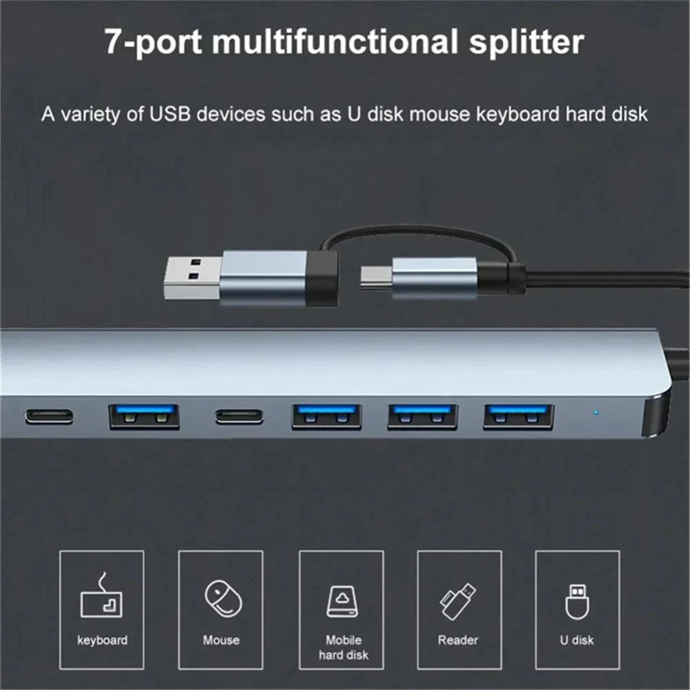 7 porte usb ac hub koncentrator 3.0 2.0 type multiadapter multi-hub dock splitter bærbar pc computerudvidelsestilbehør