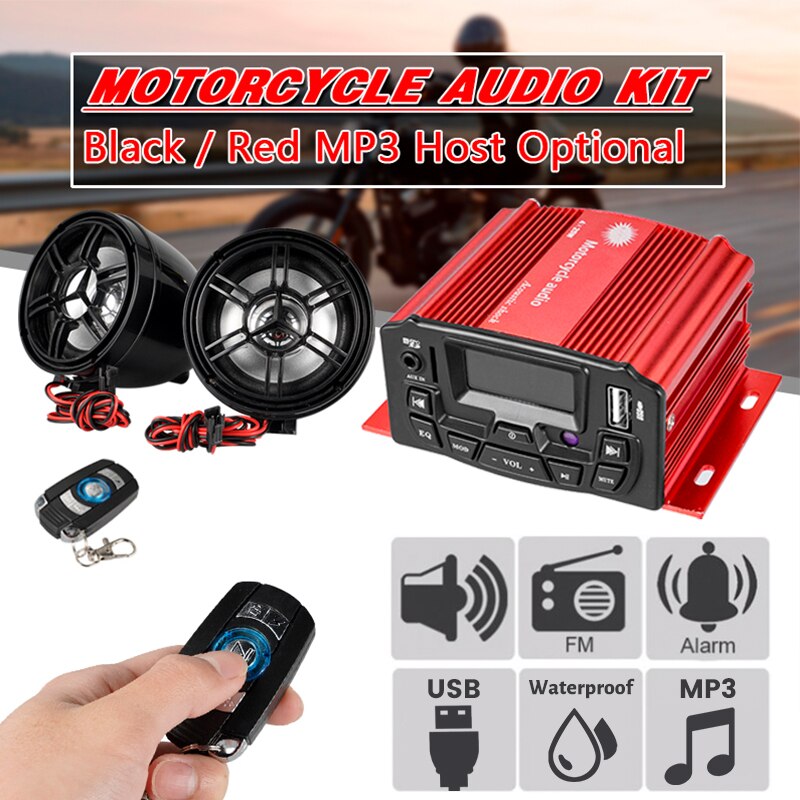 12V Motorcycle Bluetooth Audio Remote Control Stereo 2 Speakers Waterproof FM Radio Motorcycle Red Sound System SD USB MP3