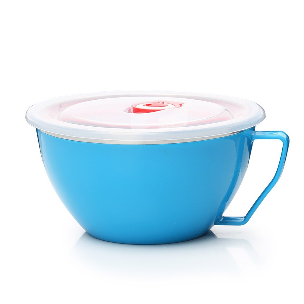 900ml Nudel Schüssel Mit Deckel Griff Edelstahl Kunststoff Dicht Lebensmittel Container Reis Suppe Schalen AI88: Blau