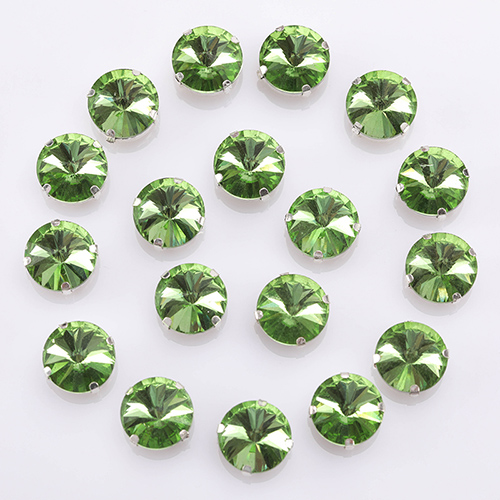 Piedras de cristal redondas brillantes para coser, piedras de vidrio para decoración de ropa, piedras de cristal sueltas con parte trasera plana y garra, 10  s062: Verde claro