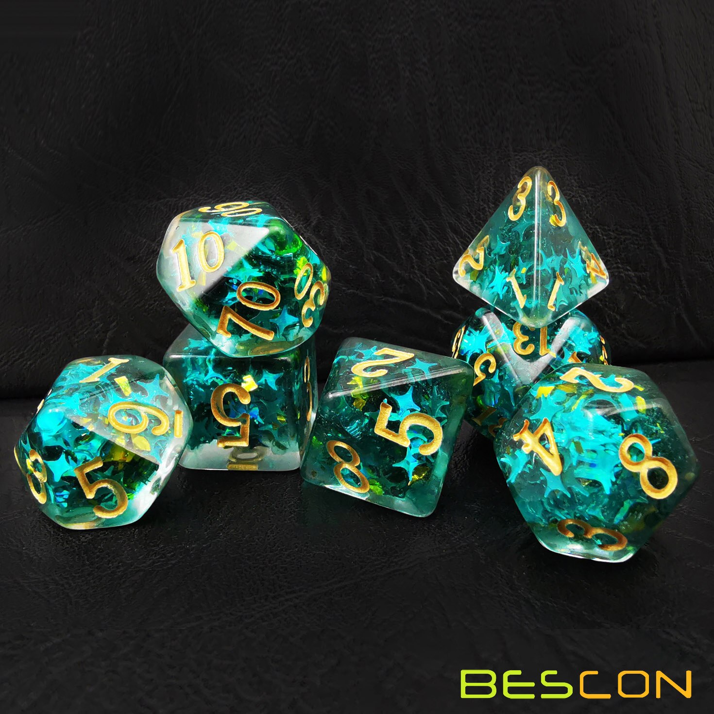 Bescon Dichte-Core Polyhedrale Dobbelstenen Set Van Zee Blauw, Rpg 7-Dice Set In Baksteen Doos Verpakking