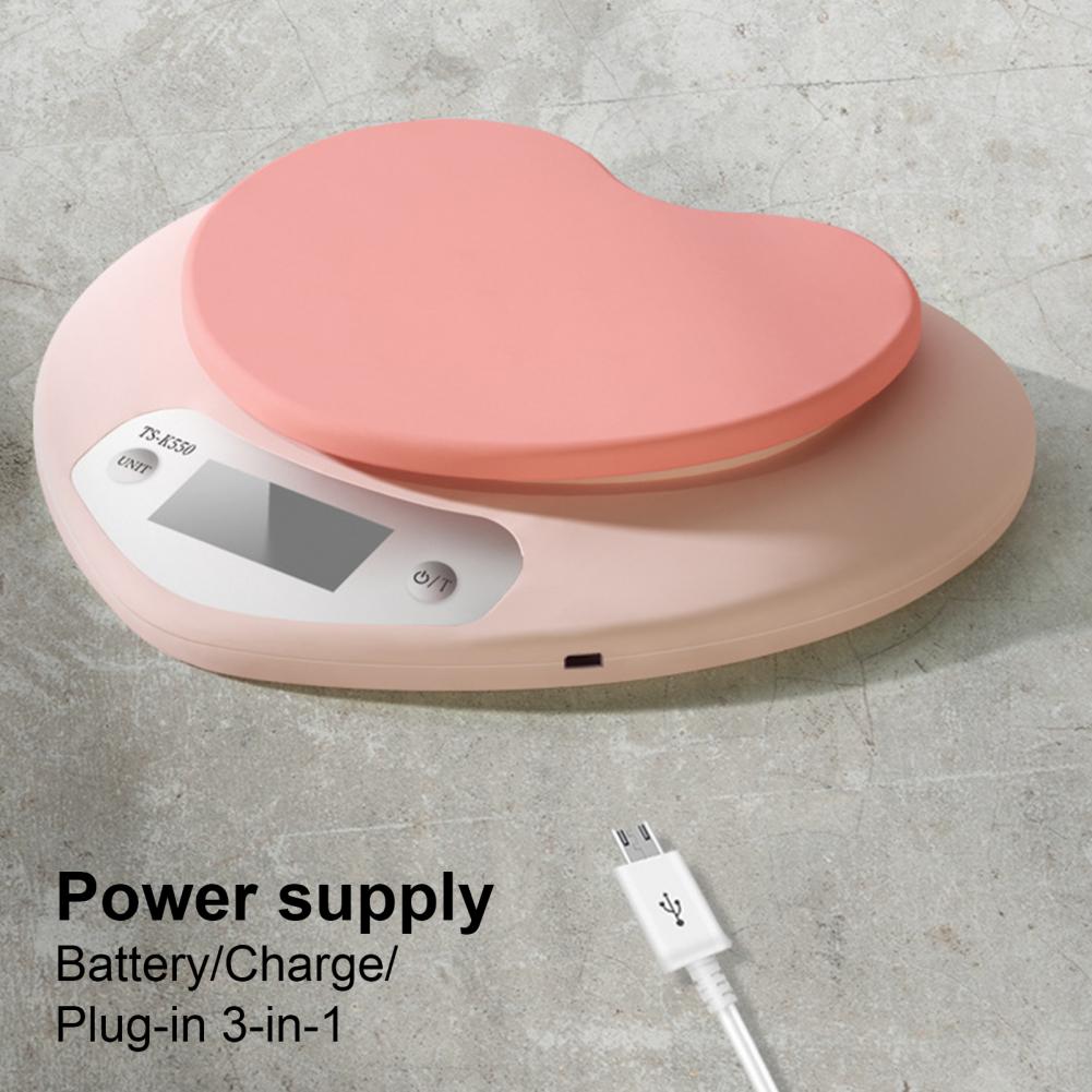 5KG Kitchen Digital Scale 3 Units Conversion Weighing Food Clear Scale Pink Heart Shape Food Diet Scale for Home