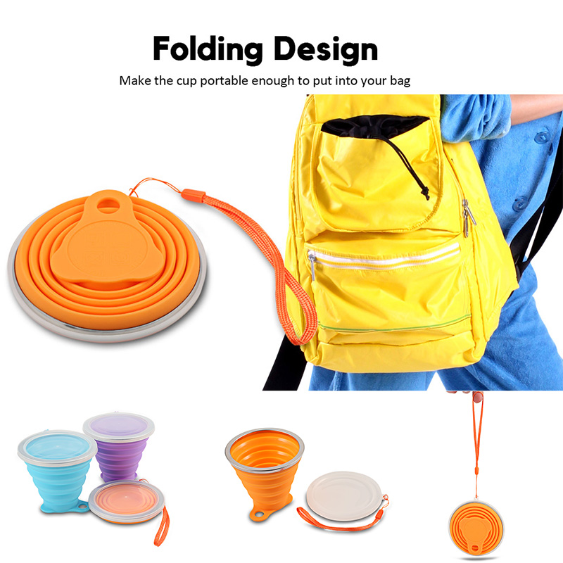 270ml Silikon Falten Wasser Flasche Tasse Mit Schlüsselband/Staubdicht Abdeckung Deckel Außen Kaffee Tee Milch Tassen Versenkbare Reise copa