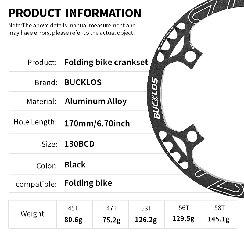 BUCKLOS 130BCD Kettingblad 45T 47T 53T 56T 58T Vouwfiets Kettingwiel Aluminium 7075-T6 Fiets Kettingblad Ultralight Fiets Deel