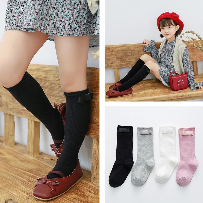Calzini per bambini in cotone caldo morbido fiocco per bambini calzino alto per bambini ragazza ragazzo calzini solidi neonati scaldamuscoli per bambini calzino lungo con volant