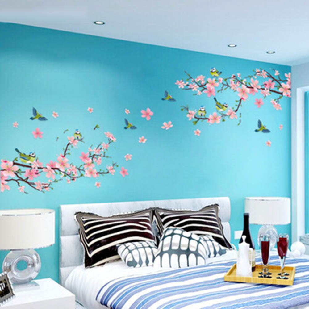 1/Pc Sakura Wall Stickers Kids Rooms Bedroom Living Room DIY Art PVC Beautiful Flower Tree Removable Wallpaper Home Decor