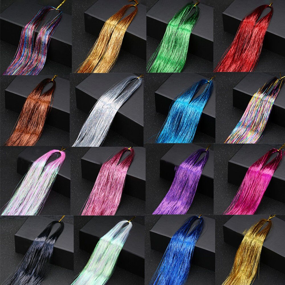 Hair Tinsel Strands Of Hair Colored Hair Strands Glitter Hair Extensions For Braids Hair Dazzle Braids With Elastic Extensiones