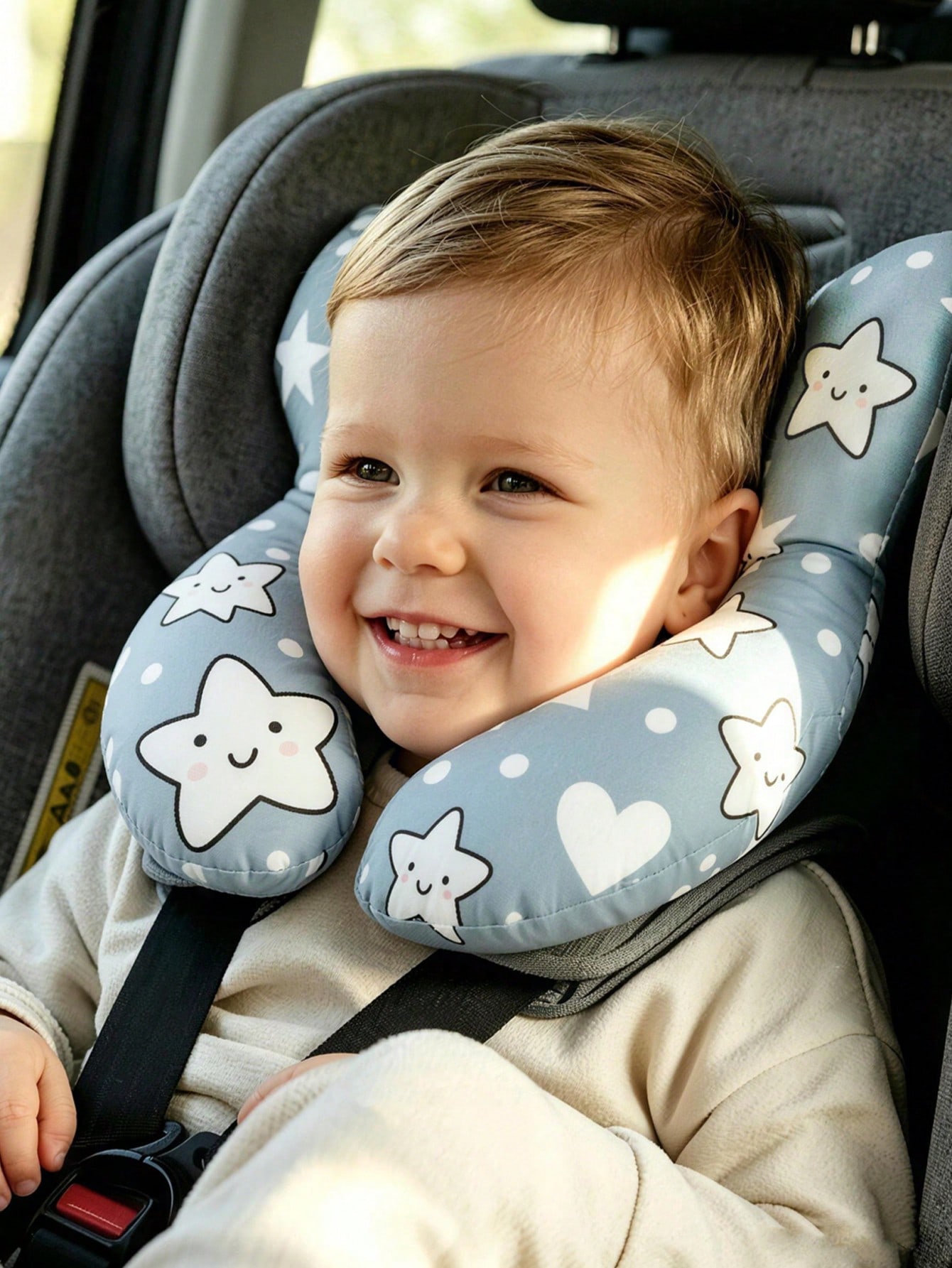 Cuscino a forma di U per bambini, cuscino da viaggio per neonati, motivo a cartoni animati morbido, traspirante e carino, cuscino morbido per il supporto della testa del bambino, adatto per seggiolini auto, passeggini e viaggi