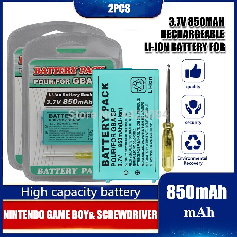 3.7v 850mAh Rechargeable Lithium-ion Battery + Tool Pack Kit for Nintendo Gameboy Advance GBA SP Replacement: 2PCS