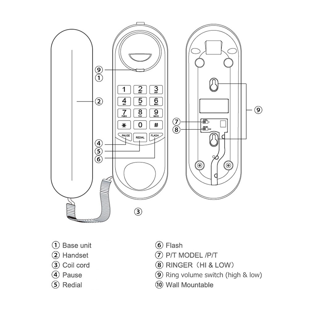 Téléphone fixe mural à gros bouton, pour maison, hôtel, pavé de numérotation fixe, unité de base