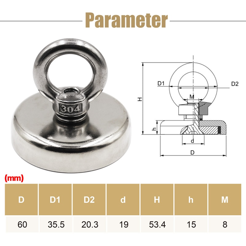 400KG Super Strong Magnet Pot Fishing Magnets Salvage Fishing Hook Magnets Strongest Permanent Powerful Magnetic With 20M Rope