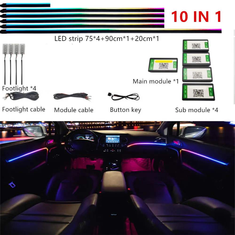 Universal- Symphonie Auto Umgebungslichter 64 RGB Auto Innenraum Acryl Lichtleiter Fiber Optik Auto Dekoration Atmosphäbetreffend Licht 18 in 1