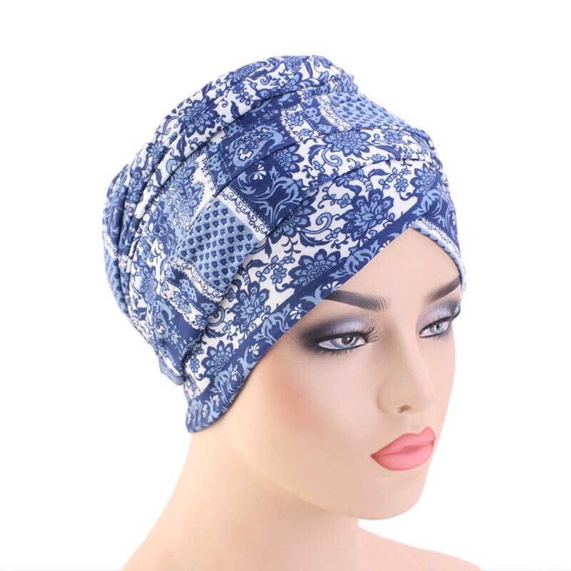 Hovedbeklædning i boheme stil langt tørklæde nigeriansk turban hoved wrap: Blå