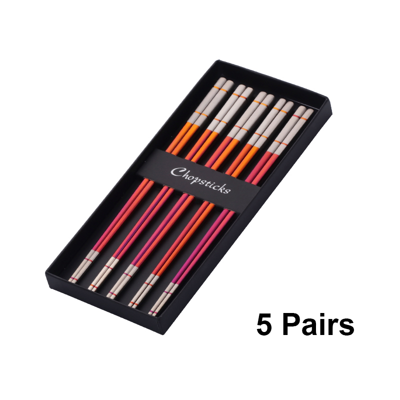Baguettes chinoises de luxe en acier inoxydable, 5 paires, baguettes à Sushi réutilisables en titane doré avec boîte, bâtons alimentaires en métal: Violet