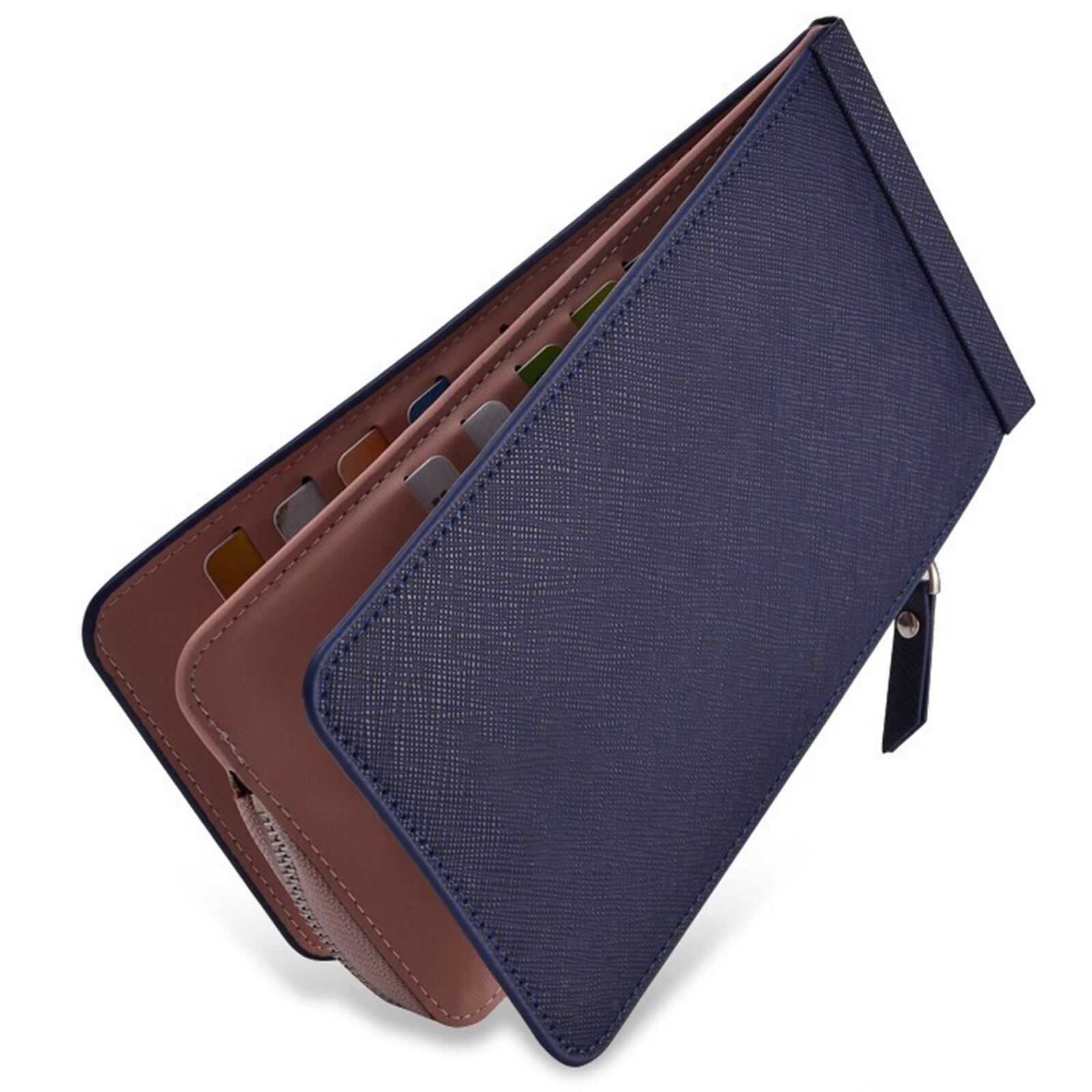 Double Zipper Multifunction Card Holder Portable ID Card Credit Card Holder Wallet Unisex-B5: Blue