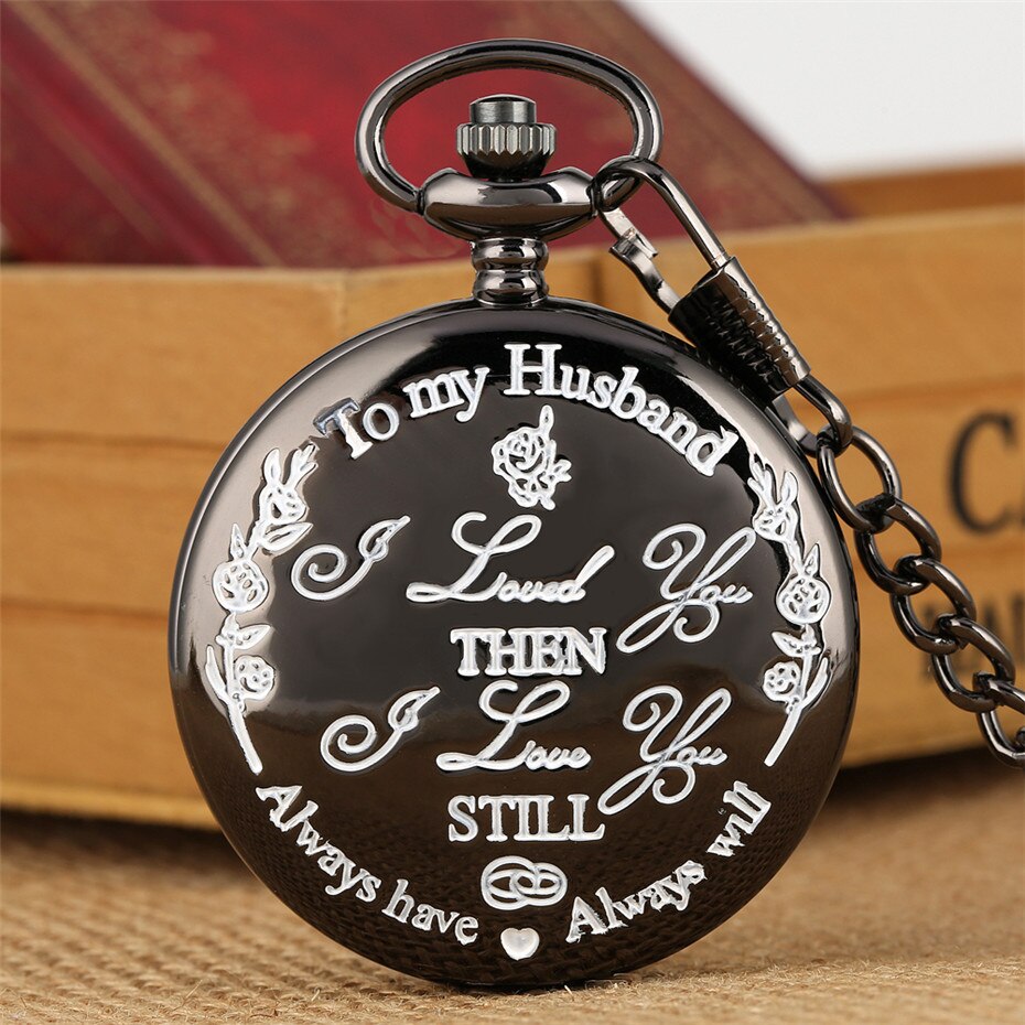 Engraved "To My Husband&quot Quartz Pocket Watch Luxury Gold/Silver/Black Hanging Pendant Clock Best Anniversary
