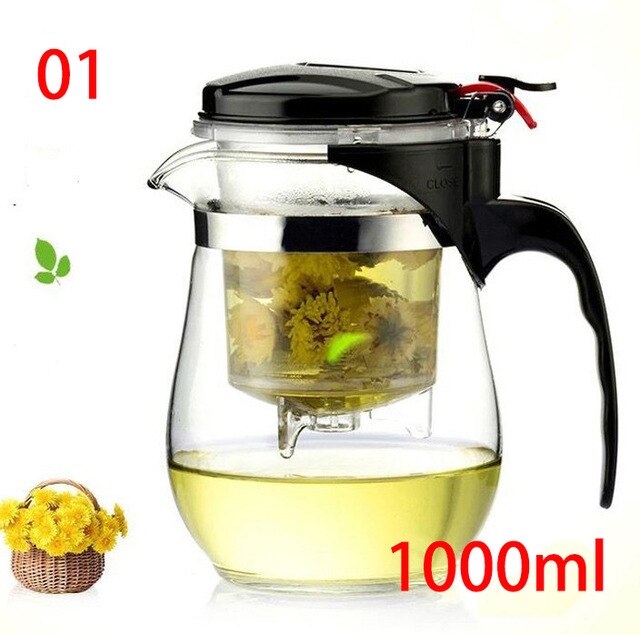 Heat Resistant Glass Teapot Chinese kung fu Tea Set Puer Kettle Coffee Glass Maker Convenient Office Tea Pot: 01 1000ML