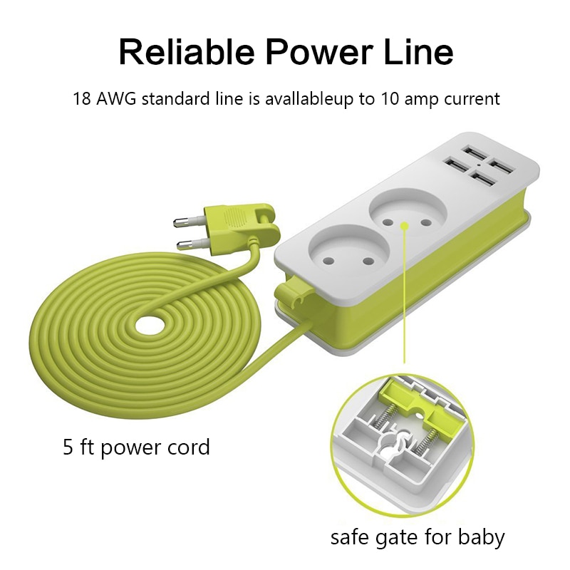 1200W EU Plug adapter Power Strip 4 USB 1.5M Extension Cable Board Multiple Socket House Power Smartphones Tablet Charger panel