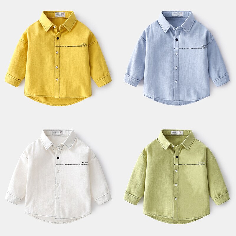 Chemise jaune à manches longues pour garçon, hauts d'extérieur, droit, en coton, à col rabattu, à la , automne et été